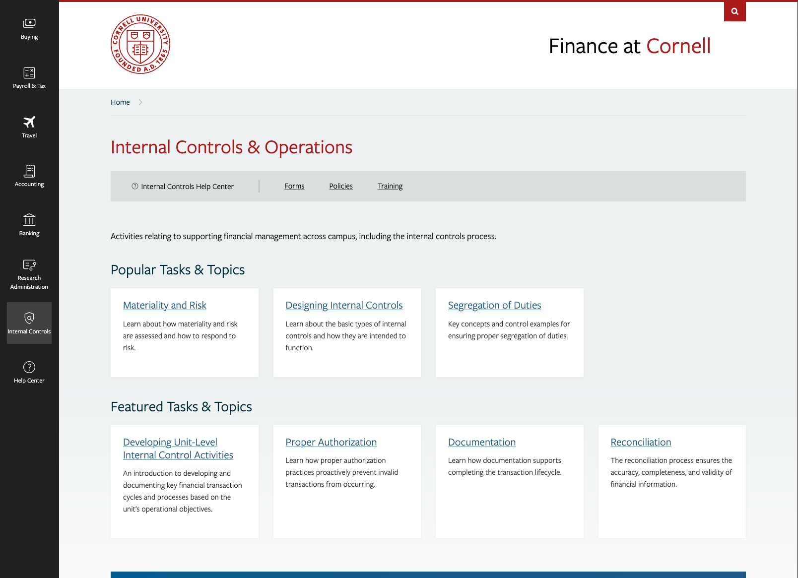 Cornell University Division of Financial Services - Internal Page