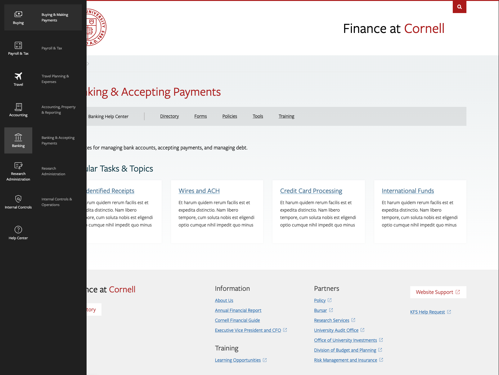 Cornell University Division of Financial Services - Menu
