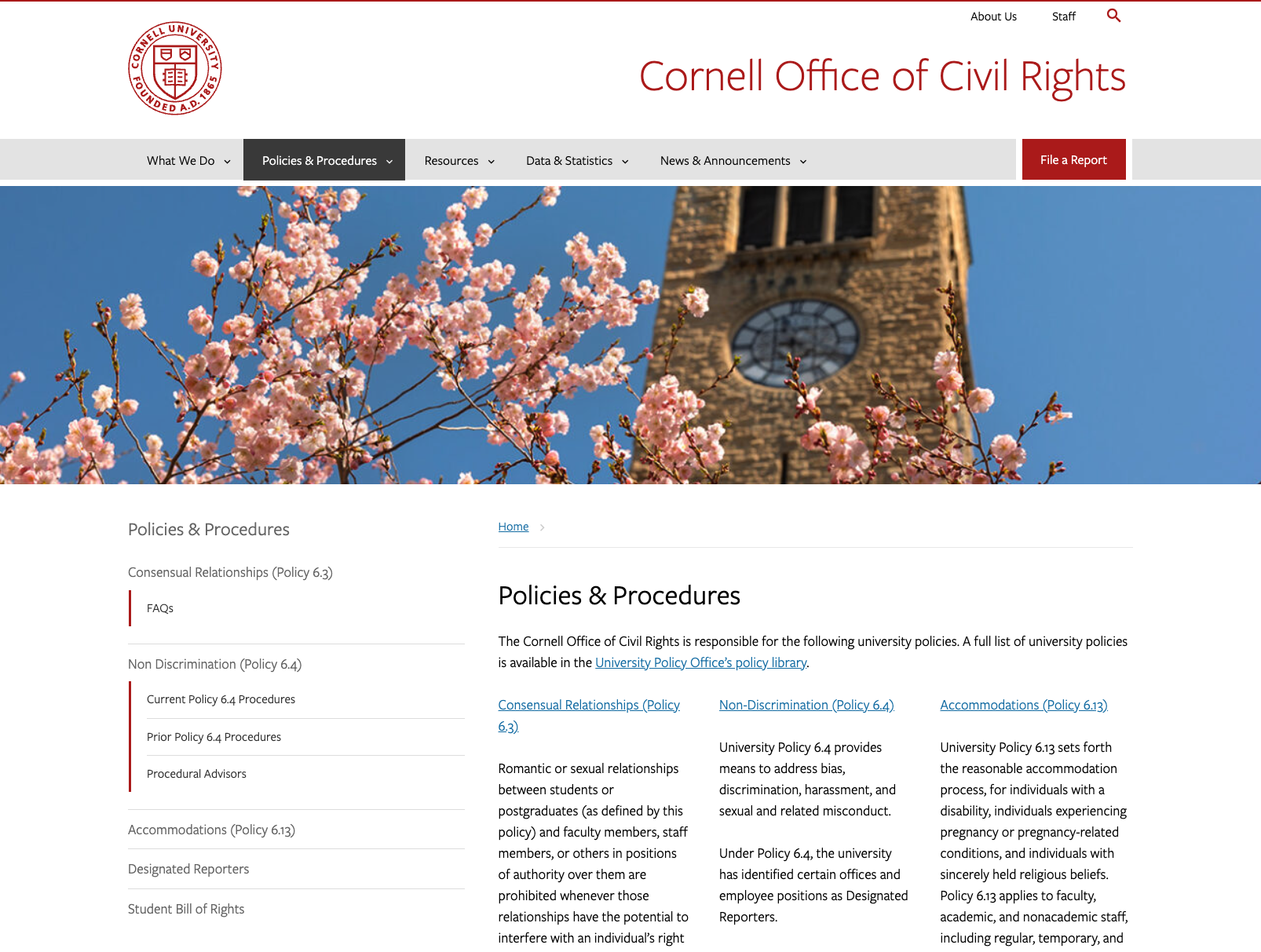 Cornell University Office of Civil Rights - Policies & Procedures